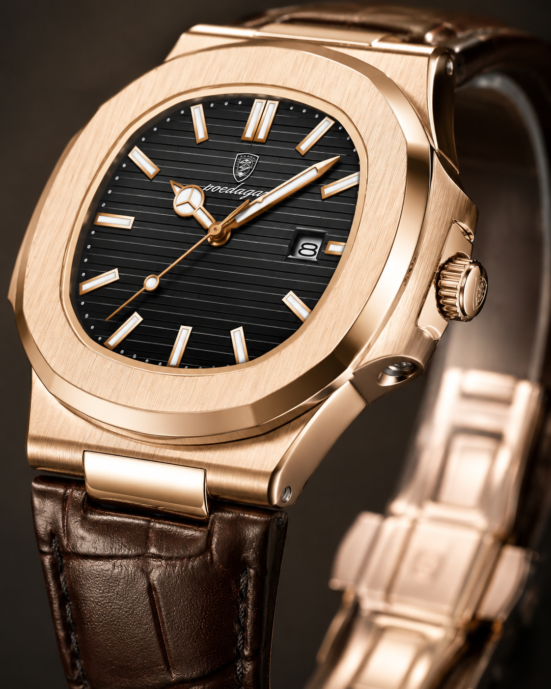 Rose Gold Leather Luxe Watch