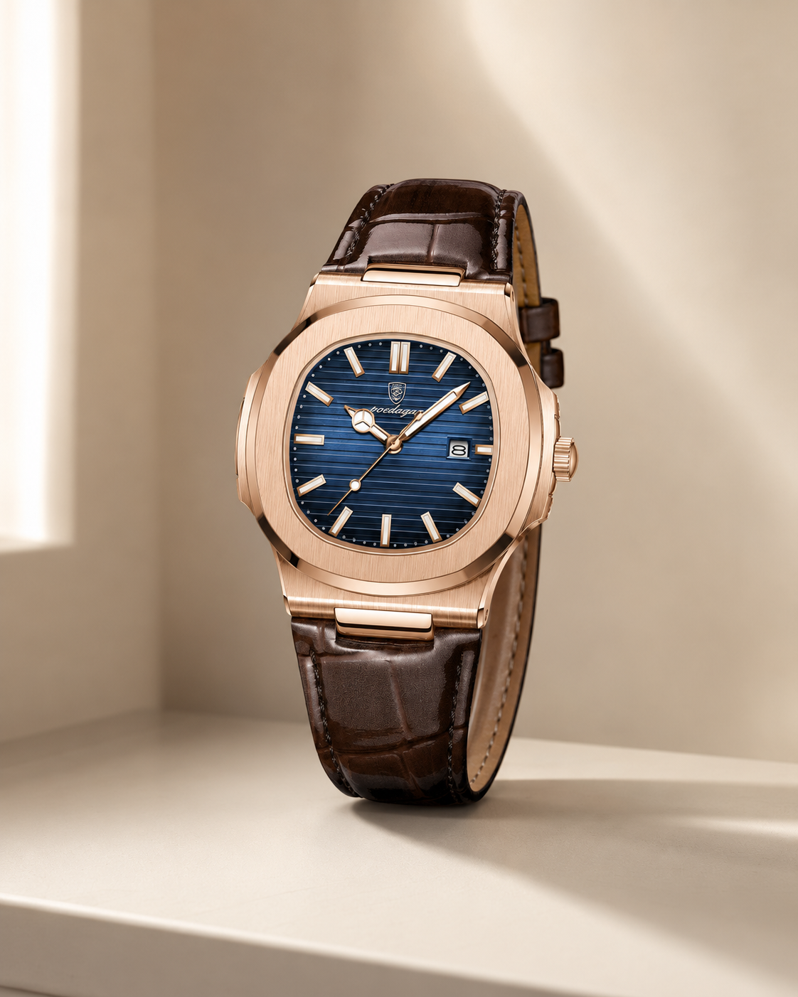 Rose Gold Leather Luxe Watch