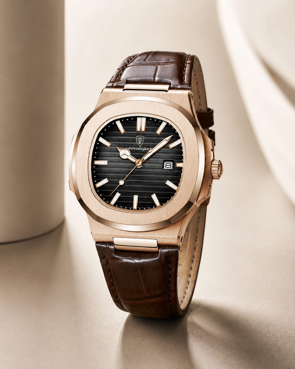 Rose Gold Leather Luxe Watch