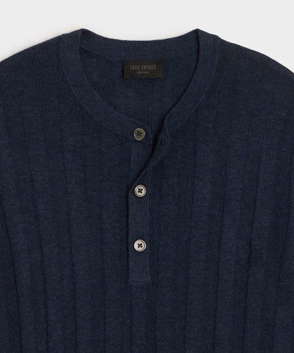 Ribbed Linen-Cotton Henley Sweater