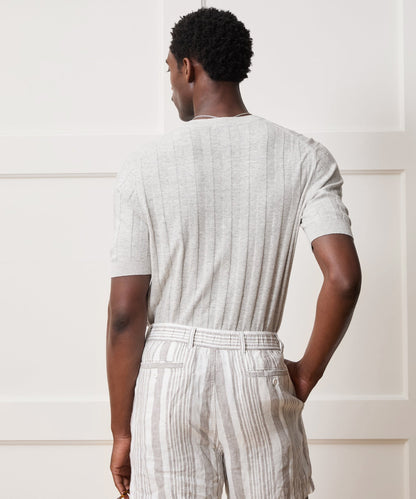 Ribbed Linen-Cotton Henley Sweater