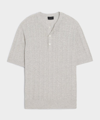 Ribbed Linen-Cotton Henley Sweater
