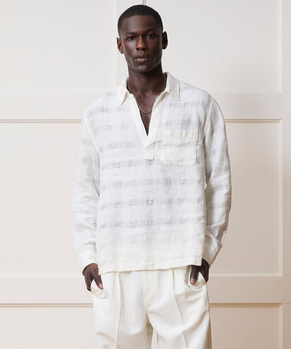 Linen Popover Shirt (white) — old money style, quiet luxury menswear
