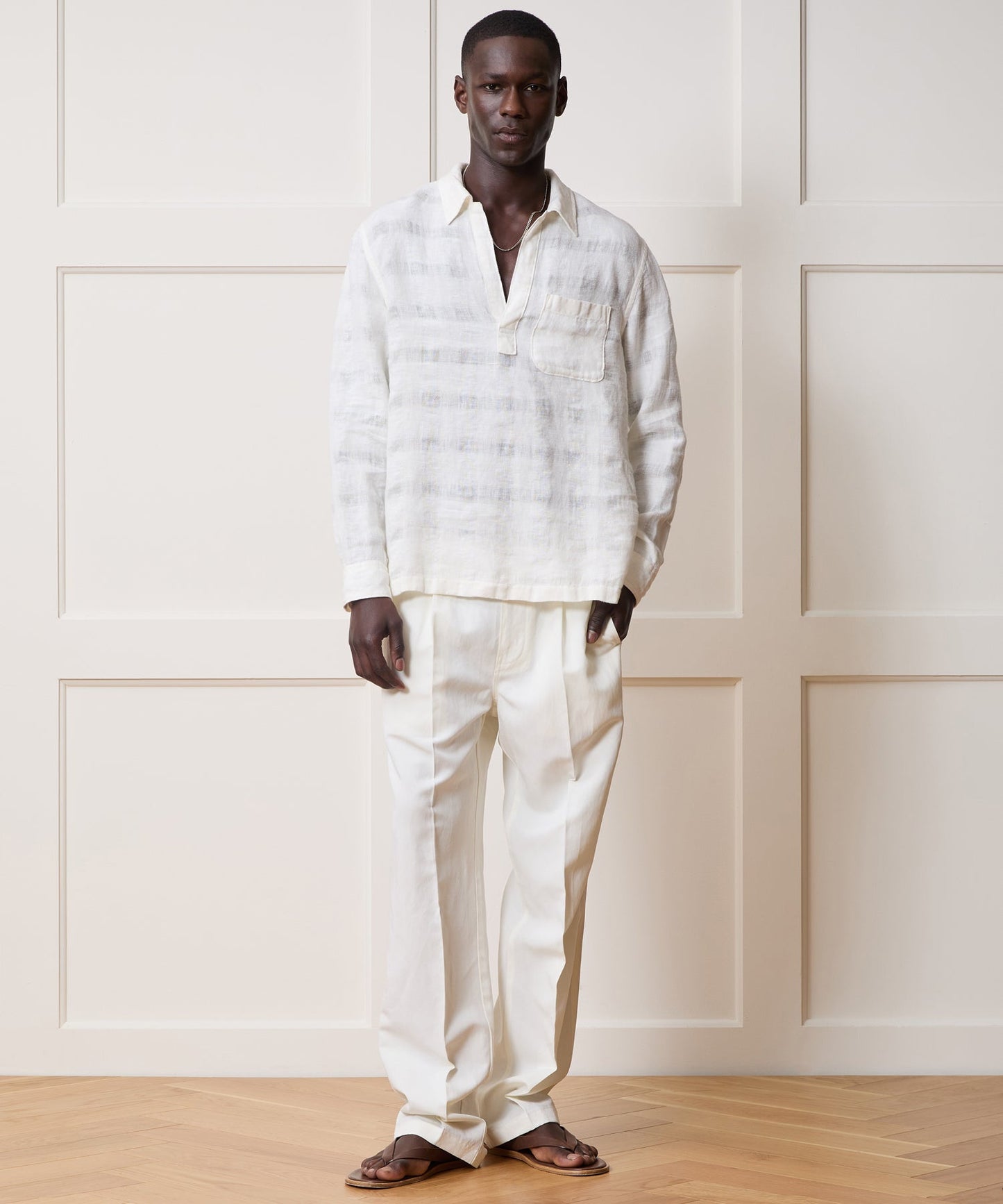 Linen Popover Shirt (white) — old money style, quiet luxury menswear