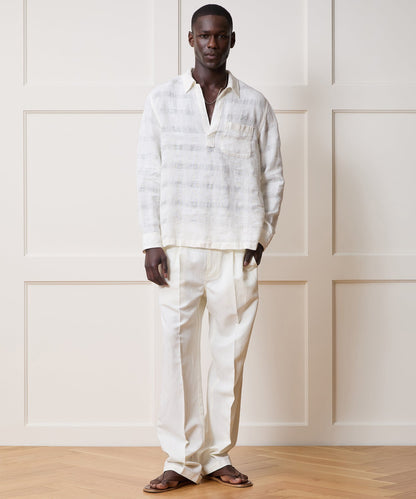 Linen Popover Shirt (white) — old money style, quiet luxury menswear