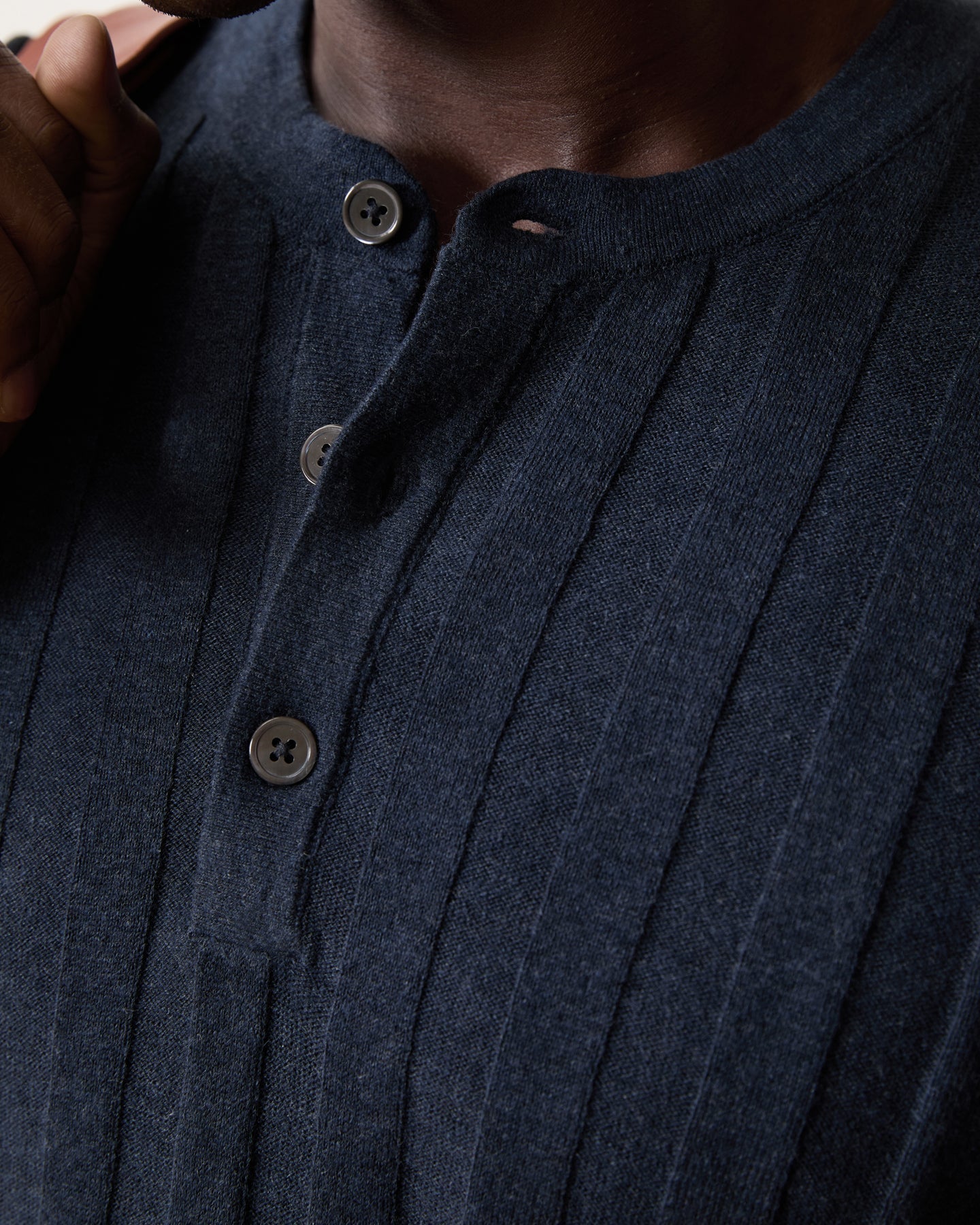 Ribbed Linen-Cotton Henley Sweater (navy) — old money style, quiet luxury menswear