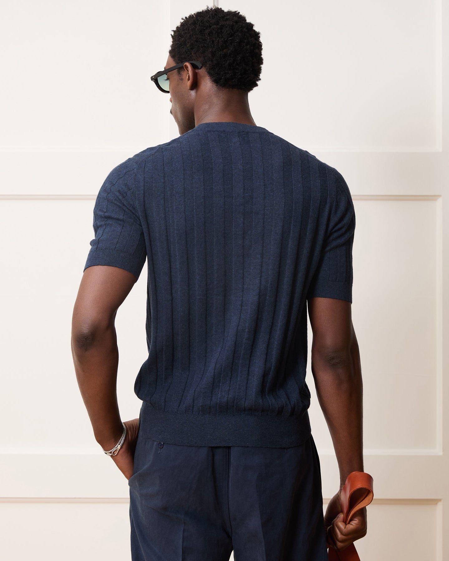 Ribbed Linen-Cotton Henley Sweater (navy) — old money style, quiet luxury menswear