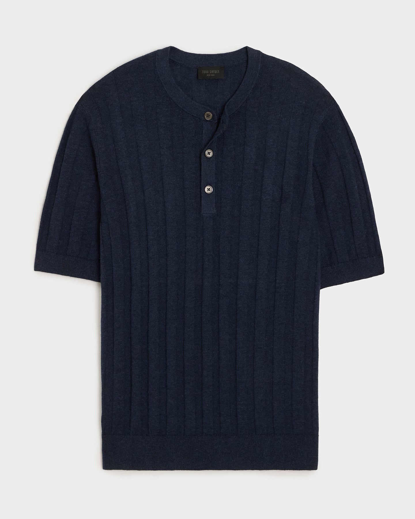 Ribbed Linen-Cotton Henley Sweater (navy batik) — old money style, quiet luxury menswear