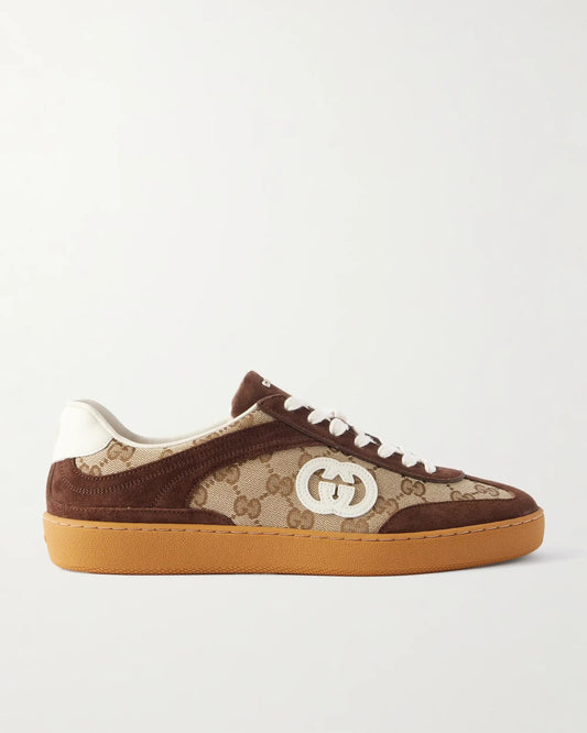 Gucci G74 Suede and Leather-Trimmed Monogrammed Canvas Sneakers