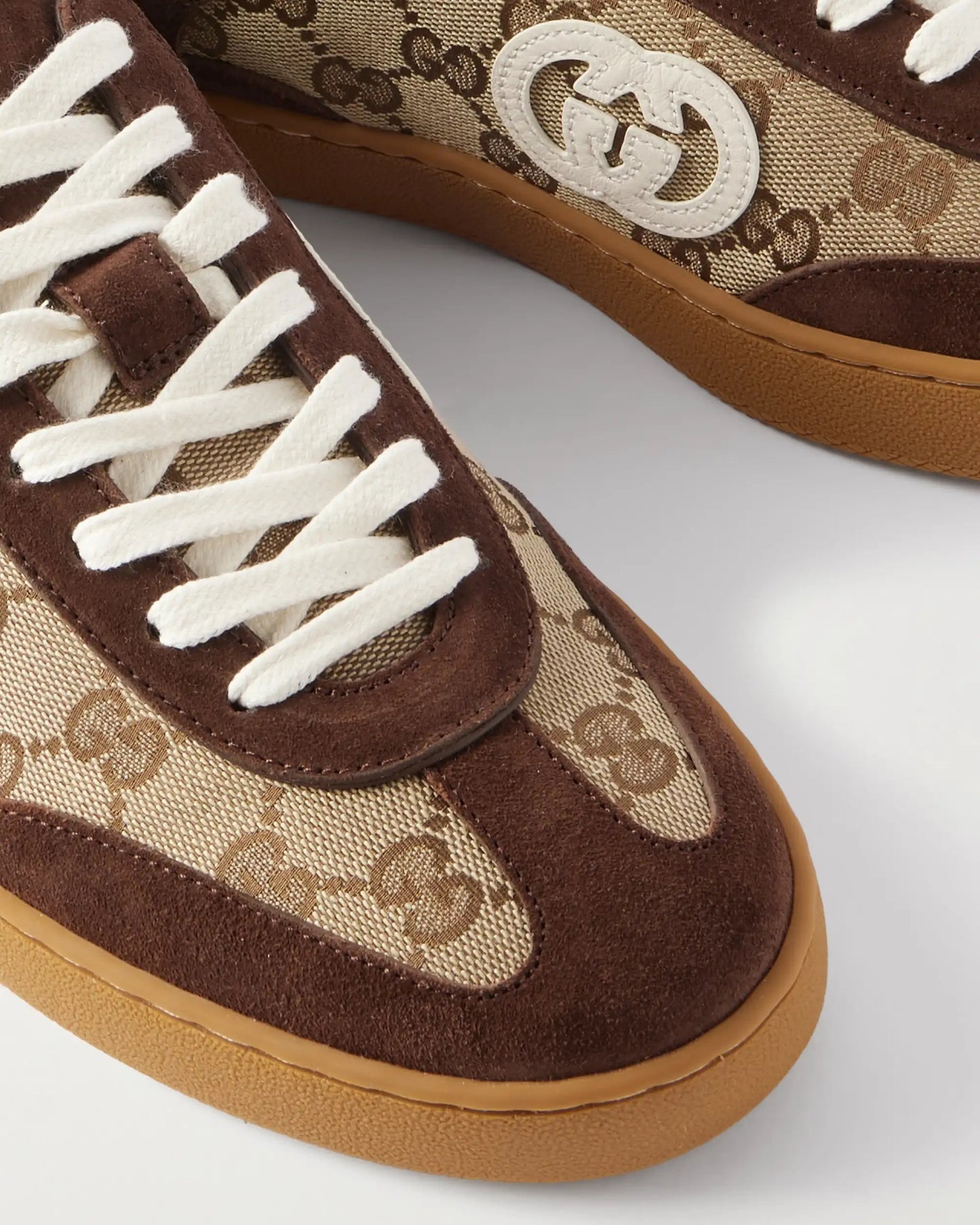 Gucci G74 Suede and Leather-Trimmed Monogrammed Canvas Sneakers