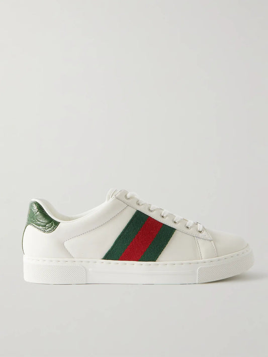 Gucci Ace Webbing-Trimmed Leather Sneakers